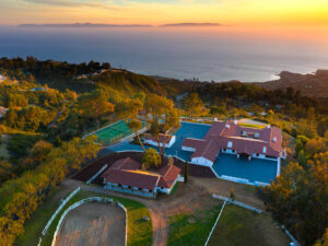 Spanish colonial in Rolling Hills aerial view