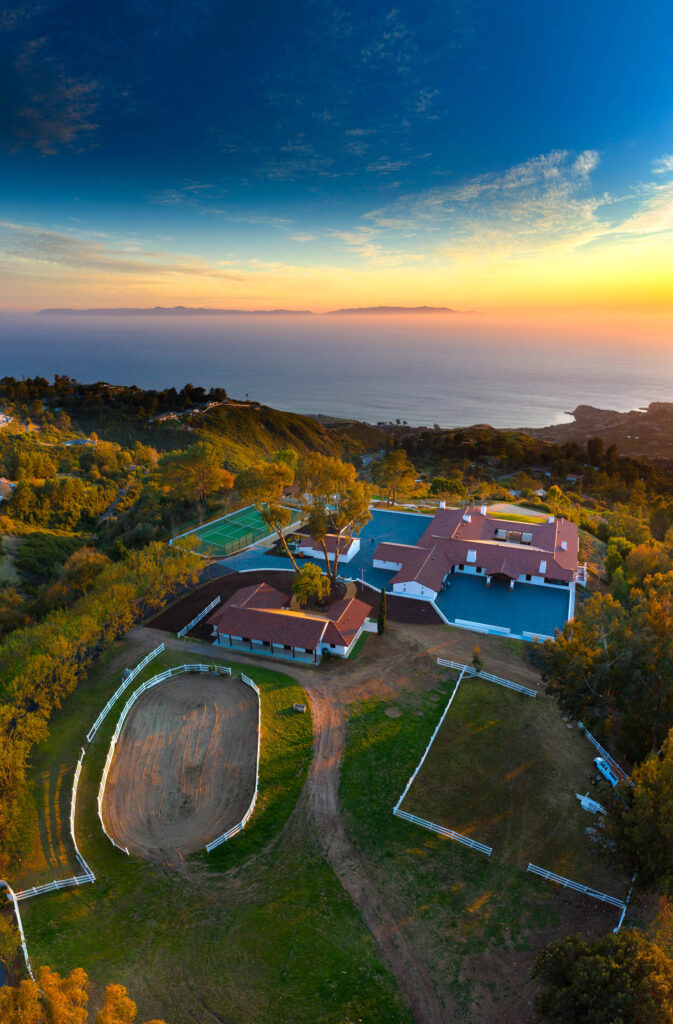 Spanish colonial in Rolling Hills aerial view