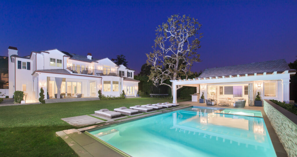 white brick traditional home in pacific palisades