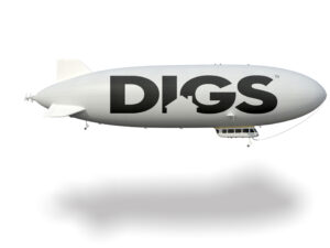 blimp advertising DIGS logo