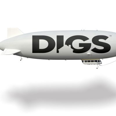 blimp advertising DIGS logo