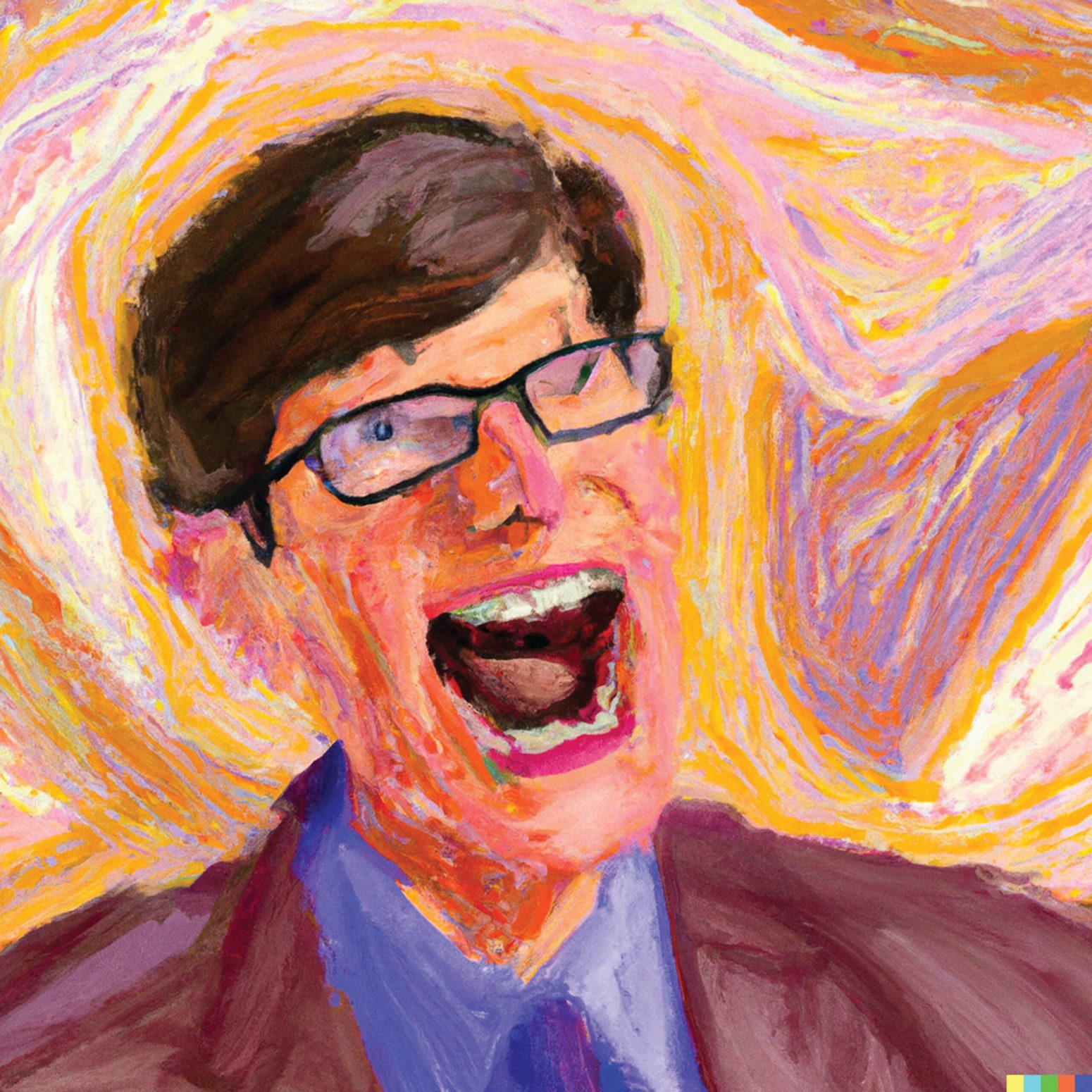 An impressionist illustration of Clayton Christensen screaming in 
frustration over “The Innovator’s Dilemma.” Created by Artificially Disruptive Artist DAL-E-2 by OpenAI.