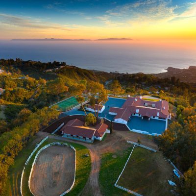 Spanish colonial in Rolling Hills aerial view